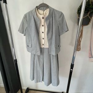 Vintage Blue and White Sleeveless Dress with Matching Jacket